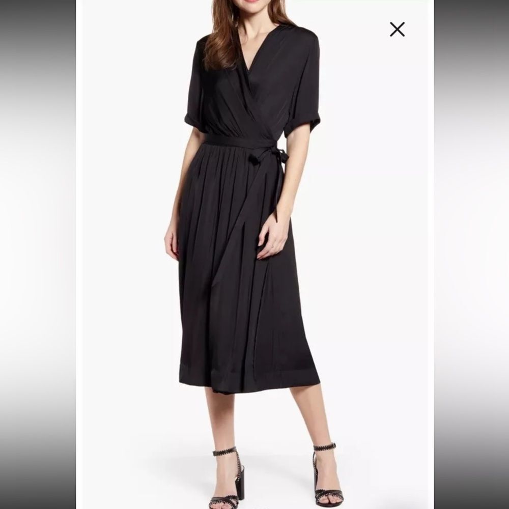 Scotch And Soda Black Midi Wrap Dress V-neck Size 1‎ S short sleeve